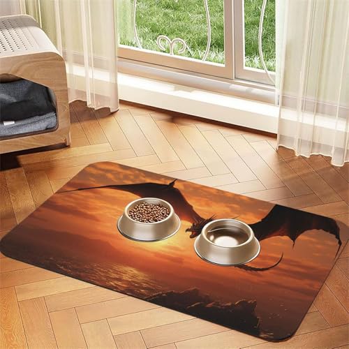 Futternapfmatte für Hundenäpfe und Wassernapf, rutschfest, saugfähig, Katzen-Futterunterlage, Meeres-Sonnenuntergang, fliegender Drache, Haustierfuttermatte für Böden, keine Flecken, für Hunde und Futternapfmatte für Hundenäpfe und Wassernapf, rutschfest, saugfähig, Katzen-Futterunterlage, Meeres-Sonnenuntergang, fliegender Drache, Haustierfuttermatte für Böden, keine Flecken, für Hunde und von AQRJKHD