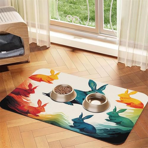 Futternapfmatte für Hundenäpfe und Wassernapf, rutschfest, saugfähig, Katzen-Futterunterlage, Regenbogen-Kaninchen, Haustierfuttermatte für Böden, keine Flecken, Wassernapf-Matte, 40 x 60 cm Futternapfmatte für Hundenäpfe und Wassernapf, rutschfest, saugfähig, Katzen-Futterunterlage, Regenbogen-Kaninchen, Haustierfuttermatte für Böden, keine Flecken, Wassernapf-Matte, 40 x 60 cm von AQRJKHD