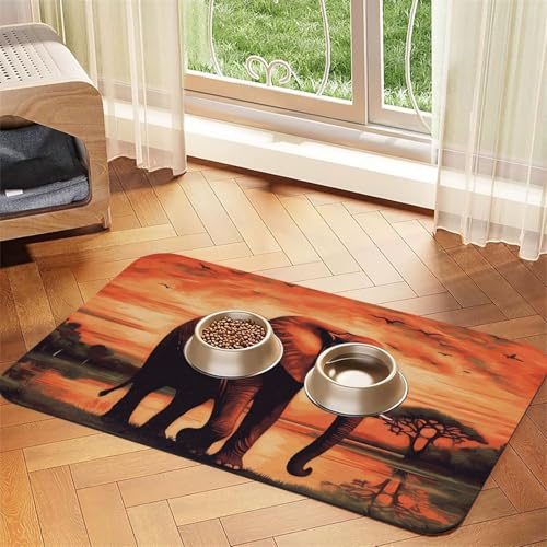 Futternapfmatte für Hundenäpfe und Wassernapf, rutschfest, saugfähig, Katzen-Futterunterlage, Sonnenuntergang, Elefant, Haustierfuttermatte für Böden, keine Flecken, Wassernapf-Matte, 30 x 45 cm Futternapfmatte für Hundenäpfe und Wassernapf, rutschfest, saugfähig, Katzen-Futterunterlage, Sonnenuntergang, Elefant, Haustierfuttermatte für Böden, keine Flecken, Wassernapf-Matte, 30 x 45 cm von AQRJKHD