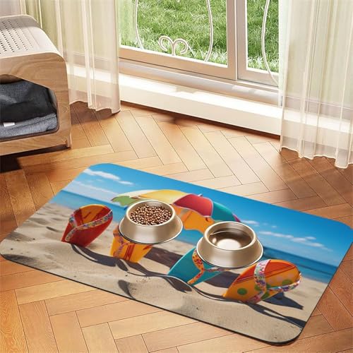Futternapfmatte für Hundenäpfe und Wassernapf, rutschfest, saugfähig, Katzen-Futterunterlage, bunte Flip-Flops, Strandball, Haustierfuttermatte für Böden, keine Flecken, Wassernapf-Matte, 40 x 60 cm Futternapfmatte für Hundenäpfe und Wassernapf, rutschfest, saugfähig, Katzen-Futterunterlage, bunte Flip-Flops, Strandball, Haustierfuttermatte für Böden, keine Flecken, Wassernapf-Matte, 40 x 60 cm von AQRJKHD