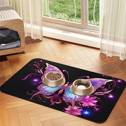 Futternapfmatte für Hundenäpfe und Wassernapf, rutschfest, saugfähig, Katzen-Futterunterlage, rosa / violett, Schmetterlingsmatte für Böden, keine Flecken, Wassernapf-Matte, 40 x 60 cm Futternapfmatte für Hundenäpfe und Wassernapf, rutschfest, saugfähig, Katzen-Futterunterlage, rosa / violett, Schmetterlingsmatte für Böden, keine Flecken, Wassernapf-Matte, 40 x 60 cm von AQRJKHD