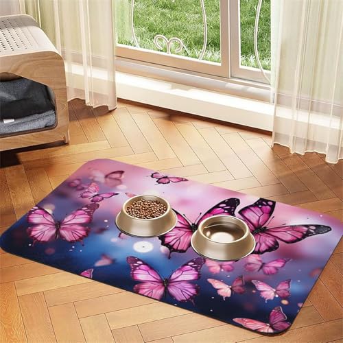 Futternapfmatte für Hundenäpfe und Wassernapf, rutschfest, saugfähig, Katzen-Futterunterlage, rosa Schmetterlinge, Haustierfuttermatte für Böden, keine Flecken, Wassernapf-Matte, 30 x 45 cm Futternapfmatte für Hundenäpfe und Wassernapf, rutschfest, saugfähig, Katzen-Futterunterlage, rosa Schmetterlinge, Haustierfuttermatte für Böden, keine Flecken, Wassernapf-Matte, 30 x 45 cm von AQRJKHD