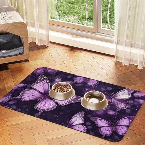 Futternapfmatte für Hundenäpfe und Wassernapf, rutschfest, saugfähig, Katzen-Futterunterlage, violette Schmetterlinge, Haustierfuttermatte für Böden, keine Flecken, Wassernapf-Matte, 30 x 45 cm Futternapfmatte für Hundenäpfe und Wassernapf, rutschfest, saugfähig, Katzen-Futterunterlage, violette Schmetterlinge, Haustierfuttermatte für Böden, keine Flecken, Wassernapf-Matte, 30 x 45 cm von AQRJKHD