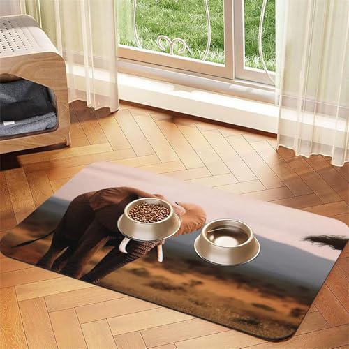 Futternapfmatte für Hundenäpfe und Wassernapf, rutschfest, saugfähig, Katzenfutterunterlage, Elefant, Haustierfuttermatte für Böden, keine Flecken, Wassernapfmatte, 40 x 60 cm von AQRJKHD