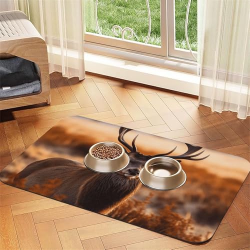 Futternapfmatte für Hundenäpfe und Wassernapf, rutschfest, saugfähig, Katzenfutterunterlage, Geweih, rotes Hirsch, Haustierfuttermatte für Böden, keine Flecken, für Hunde und Katzen, Wassernapf-Matte Futternapfmatte für Hundenäpfe und Wassernapf, rutschfest, saugfähig, Katzenfutterunterlage, Geweih, rotes Hirsch, Haustierfuttermatte für Böden, keine Flecken, für Hunde und Katzen, Wassernapf-Matte von AQRJKHD
