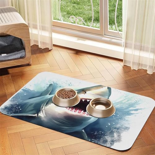 Futternapfmatte für Hundenäpfe und Wassernapf, rutschfest, saugfähig, Katzenfutterunterlage, Hai im Meer, Haustierfuttermatte für Böden, keine Flecken, Wassernapf-Matte, 30 x 45 cm Futternapfmatte für Hundenäpfe und Wassernapf, rutschfest, saugfähig, Katzenfutterunterlage, Hai im Meer, Haustierfuttermatte für Böden, keine Flecken, Wassernapf-Matte, 30 x 45 cm von AQRJKHD