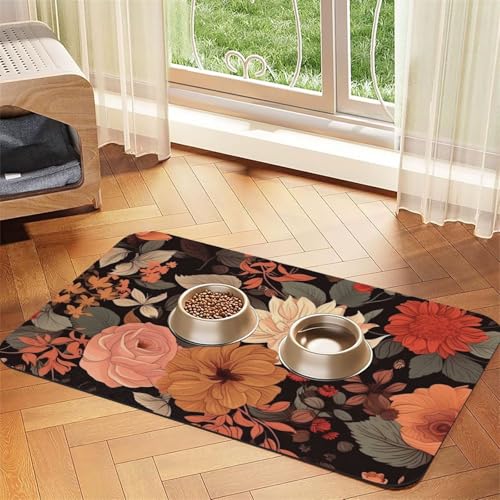 Futternapfmatte für Hundenäpfe und Wassernapf, rutschfest, saugfähig, Katzenfutterunterlage, Herbst, schönes Blumenmuster, Haustierfuttermatte für Böden, keine Flecken, Wassernapfmatte, 40 x 60 cm Futternapfmatte für Hundenäpfe und Wassernapf, rutschfest, saugfähig, Katzenfutterunterlage, Herbst, schönes Blumenmuster, Haustierfuttermatte für Böden, keine Flecken, Wassernapfmatte, 40 x 60 cm von AQRJKHD
