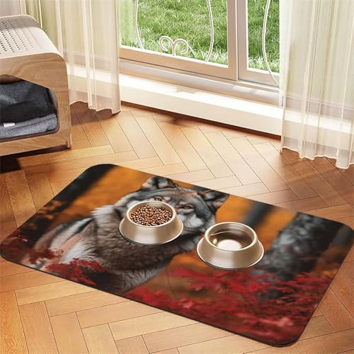 Futternapfmatte für Hundenäpfe und Wassernapf, rutschfest, saugfähig, Katzenfutterunterlage, Herbsttiere, Wolf, Haustierfuttermatte für Böden, keine Flecken, Wassernapfmatte, 40 x 60 cm Futternapfmatte für Hundenäpfe und Wassernapf, rutschfest, saugfähig, Katzenfutterunterlage, Herbsttiere, Wolf, Haustierfuttermatte für Böden, keine Flecken, Wassernapfmatte, 40 x 60 cm von AQRJKHD
