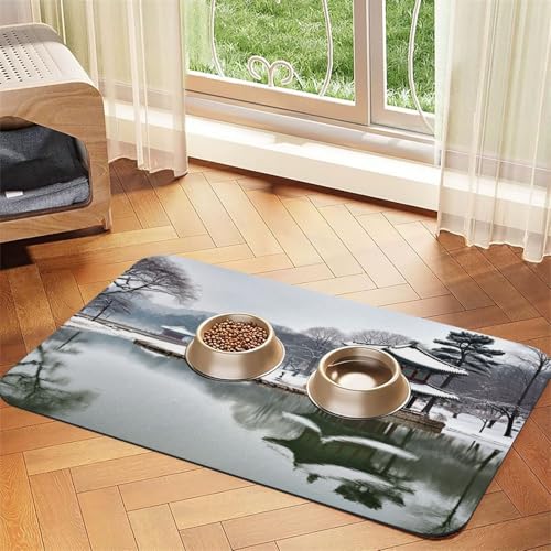 Futternapfmatte für Hundenäpfe und Wassernapf, rutschfest, saugfähig, Katzenfutterunterlage, Korea, Wintersee, Haustierfuttermatte für Böden, keine Flecken, für Hunde und Katzen, Wassernapf-Matte, 30 Futternapfmatte für Hundenäpfe und Wassernapf, rutschfest, saugfähig, Katzenfutterunterlage, Korea, Wintersee, Haustierfuttermatte für Böden, keine Flecken, für Hunde und Katzen, Wassernapf-Matte, 30 von AQRJKHD