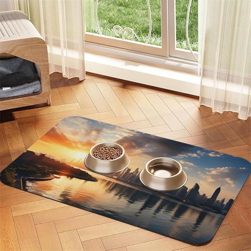 Futternapfmatte für Hundenäpfe und Wassernapf, rutschfest, saugfähig, Katzenfutterunterlage, New York im Sonnenuntergang, Haustierfuttermatte für Böden, keine Flecken, Wassernapfmatte, 40 x 60 cm Futternapfmatte für Hundenäpfe und Wassernapf, rutschfest, saugfähig, Katzenfutterunterlage, New York im Sonnenuntergang, Haustierfuttermatte für Böden, keine Flecken, Wassernapfmatte, 40 x 60 cm von AQRJKHD