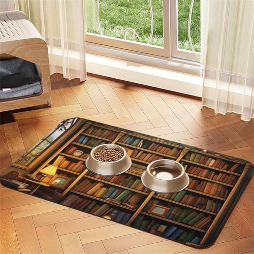 Futternapfmatte für Hundenäpfe und Wassernapf, rutschfest, saugfähig, Katzenfutterunterlage, Retro-Bücherregal, Haustierfuttermatte für Böden, keine Flecken, Wassernapf-Matte, 40 x 60 cm Futternapfmatte für Hundenäpfe und Wassernapf, rutschfest, saugfähig, Katzenfutterunterlage, Retro-Bücherregal, Haustierfuttermatte für Böden, keine Flecken, Wassernapf-Matte, 40 x 60 cm von AQRJKHD