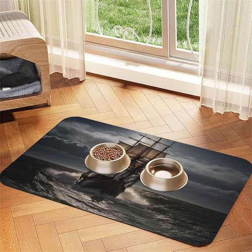 Futternapfmatte für Hundenäpfe und Wassernapf, rutschfest, saugfähig, Katzenfutterunterlage, Segelschiff im Sturm, Haustierfuttermatte für Böden, keine Flecken, Wassernapfmatte, 40 x 60 cm Futternapfmatte für Hundenäpfe und Wassernapf, rutschfest, saugfähig, Katzenfutterunterlage, Segelschiff im Sturm, Haustierfuttermatte für Böden, keine Flecken, Wassernapfmatte, 40 x 60 cm von AQRJKHD