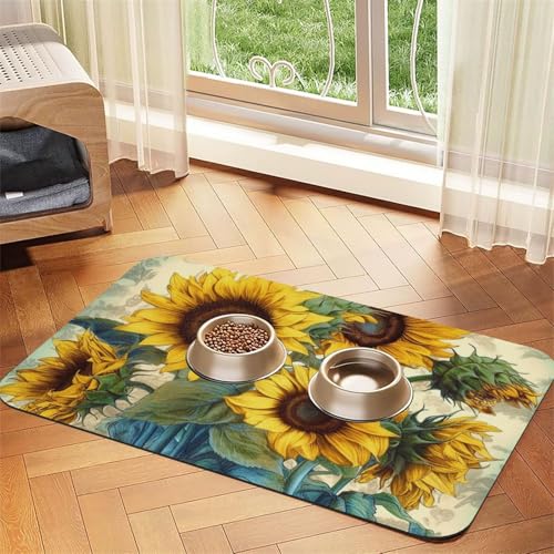 Futternapfmatte für Hundenäpfe und Wassernapf, rutschfest, saugfähig, Katzenfutterunterlage, Sonnenblumen-Druck, Haustierfuttermatte für Böden, keine Flecken, Wassernapf-Matte, 40 x 60 cm Futternapfmatte für Hundenäpfe und Wassernapf, rutschfest, saugfähig, Katzenfutterunterlage, Sonnenblumen-Druck, Haustierfuttermatte für Böden, keine Flecken, Wassernapf-Matte, 40 x 60 cm von AQRJKHD