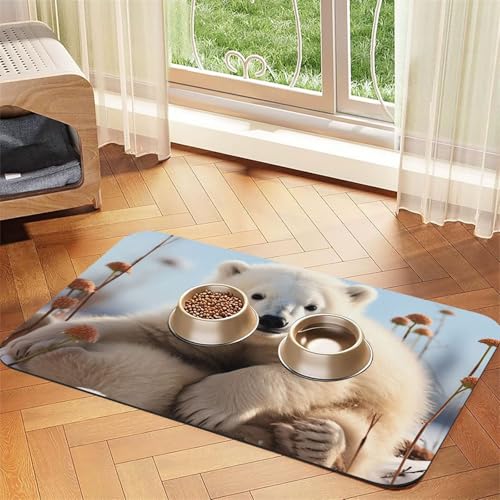 Futternapfmatte für Hundenäpfe und Wassernapf, rutschfest, saugfähig, Katzenfutterunterlage, niedlicher Eisbär, Tierfuttermatte für Böden, keine Flecken, Wassernapf-Matte, 30 x 45 cm Futternapfmatte für Hundenäpfe und Wassernapf, rutschfest, saugfähig, Katzenfutterunterlage, niedlicher Eisbär, Tierfuttermatte für Böden, keine Flecken, Wassernapf-Matte, 30 x 45 cm von AQRJKHD