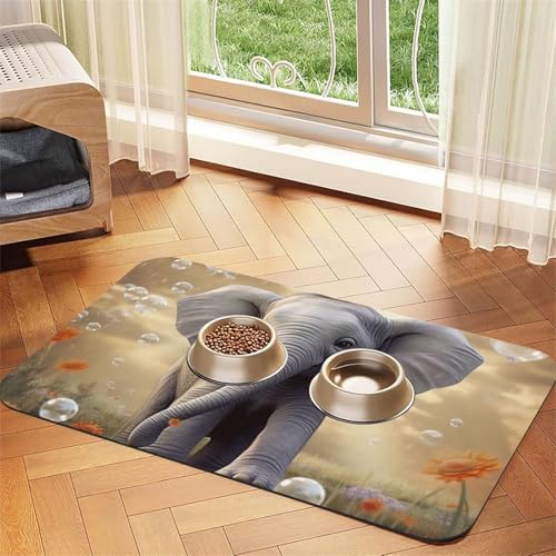 Futternapfmatte für Hundenäpfe und Wassernapf, rutschfest, saugfähig, Katzenfutterunterlage, niedlicher Elefant, Spielmatte für Böden, keine Flecken, Wassernapf-Matte, 30 x 45 cm Futternapfmatte für Hundenäpfe und Wassernapf, rutschfest, saugfähig, Katzenfutterunterlage, niedlicher Elefant, Spielmatte für Böden, keine Flecken, Wassernapf-Matte, 30 x 45 cm von AQRJKHD