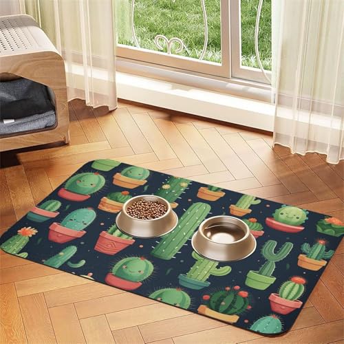Futternapfmatte für Hundenäpfe und Wassernapf, rutschfest, saugfähig, Katzenfutterunterlage, niedlicher Kaktus, nahtlose Illustration, Haustierfuttermatte für Böden, keine Flecken, für Hunde und Futternapfmatte für Hundenäpfe und Wassernapf, rutschfest, saugfähig, Katzenfutterunterlage, niedlicher Kaktus, nahtlose Illustration, Haustierfuttermatte für Böden, keine Flecken, für Hunde und von AQRJKHD