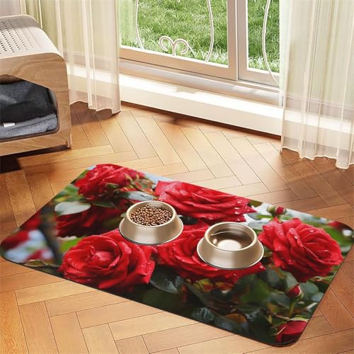 Futternapfmatte für Hundenäpfe und Wassernapf, rutschfest, saugfähig, Katzenfutterunterlage, rote Rosen, Busch im Garten, Haustierfuttermatte für Böden, keine Flecken, Wassernapfmatte, 40 x 60 cm Futternapfmatte für Hundenäpfe und Wassernapf, rutschfest, saugfähig, Katzenfutterunterlage, rote Rosen, Busch im Garten, Haustierfuttermatte für Böden, keine Flecken, Wassernapfmatte, 40 x 60 cm von AQRJKHD