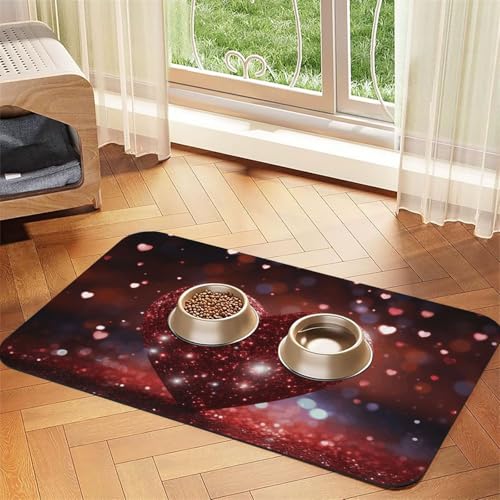 Futternapfmatte für Hundenäpfe und Wassernapf, rutschfest, saugfähig, Katzenfutterunterlage, rotes Glitzer-Herz, Haustierfuttermatte für Böden, keine Flecken, Wassernapf-Matte, 30 x 45 cm Futternapfmatte für Hundenäpfe und Wassernapf, rutschfest, saugfähig, Katzenfutterunterlage, rotes Glitzer-Herz, Haustierfuttermatte für Böden, keine Flecken, Wassernapf-Matte, 30 x 45 cm von AQRJKHD