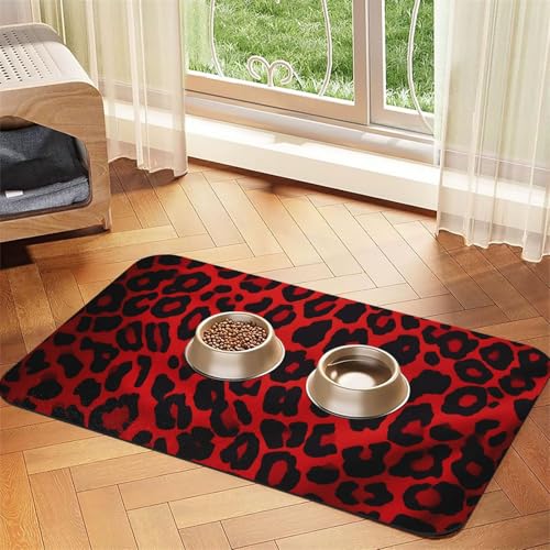 Futternapfmatte für Hundenäpfe und Wassernapf, rutschfest, saugfähig, Katzenfutterunterlage, rotes Leopardenmuster, Haustierfuttermatte für Böden, keine Flecken, Wassernapf-Matte, 30 x 45 cm Futternapfmatte für Hundenäpfe und Wassernapf, rutschfest, saugfähig, Katzenfutterunterlage, rotes Leopardenmuster, Haustierfuttermatte für Böden, keine Flecken, Wassernapf-Matte, 30 x 45 cm von AQRJKHD