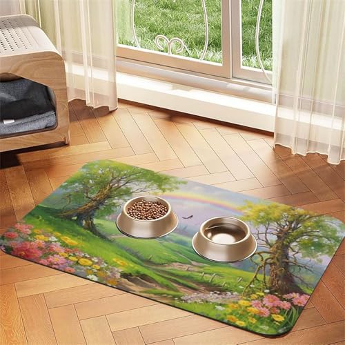 Futternapfmatte für Hundenäpfe und Wassernapf, rutschfest, saugfähig, für Katzen, Frühlingslandschaft, Haustierfuttermatte für Böden, keine Flecken, Wassernapfmatte, 40 x 60 cm Futternapfmatte für Hundenäpfe und Wassernapf, rutschfest, saugfähig, für Katzen, Frühlingslandschaft, Haustierfuttermatte für Böden, keine Flecken, Wassernapfmatte, 40 x 60 cm von AQRJKHD