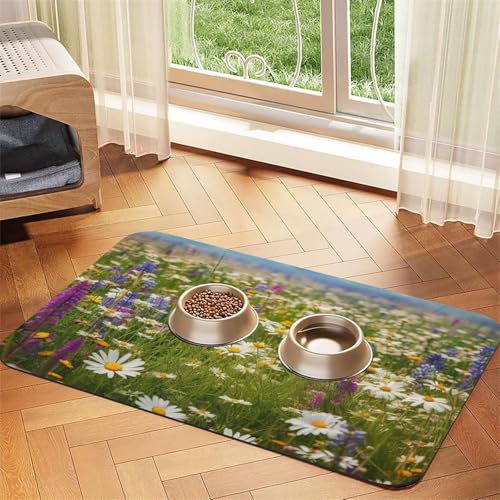 Futternapfmatte für Hundenäpfe und Wassernapf, rutschfest, saugfähig, für Katzen, Frühlingswiese, Blumen, Haustierfuttermatte für Böden, keine Flecken, Wassernapf-Matte, 40 x 60 cm Futternapfmatte für Hundenäpfe und Wassernapf, rutschfest, saugfähig, für Katzen, Frühlingswiese, Blumen, Haustierfuttermatte für Böden, keine Flecken, Wassernapf-Matte, 40 x 60 cm von AQRJKHD