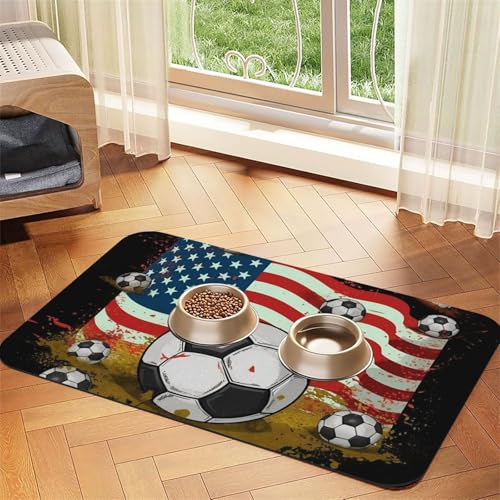 Futternapfmatte für Hundenäpfe und Wassernapf, rutschfest, saugfähig, für Katzen, Fußball, USA-Flagge, Haustierfuttermatte für Böden, keine Flecken, Wassernapfmatte, 40 x 60 cm Futternapfmatte für Hundenäpfe und Wassernapf, rutschfest, saugfähig, für Katzen, Fußball, USA-Flagge, Haustierfuttermatte für Böden, keine Flecken, Wassernapfmatte, 40 x 60 cm von AQRJKHD
