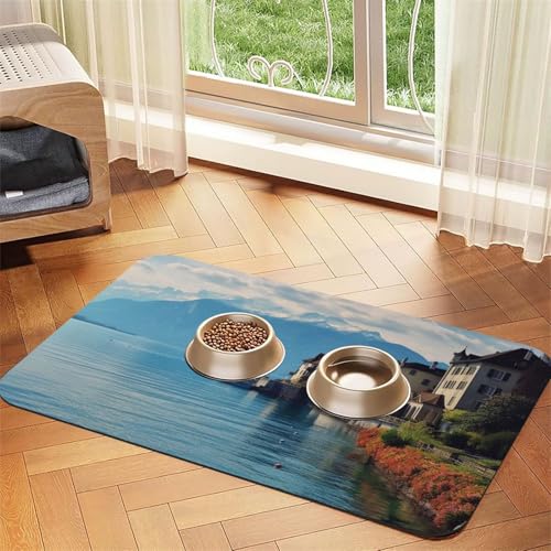 Futternapfmatte für Hundenäpfe und Wassernapf, rutschfest, saugfähig, für Katzen, Genfersee, Schweiz, Haustierfuttermatte für Böden, keine Flecken, für Hunde und Katzen, Wassernapfmatte, 40 x 60 cm Futternapfmatte für Hundenäpfe und Wassernapf, rutschfest, saugfähig, für Katzen, Genfersee, Schweiz, Haustierfuttermatte für Böden, keine Flecken, für Hunde und Katzen, Wassernapfmatte, 40 x 60 cm von AQRJKHD