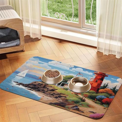 Futternapfmatte für Hundenäpfe und Wassernapf, rutschfest, saugfähig, für Katzen, Leuchtturm, Haustierfuttermatte für Böden, keine Flecken, Wassernapf-Matte, 30 x 45 cm Futternapfmatte für Hundenäpfe und Wassernapf, rutschfest, saugfähig, für Katzen, Leuchtturm, Haustierfuttermatte für Böden, keine Flecken, Wassernapf-Matte, 30 x 45 cm von AQRJKHD
