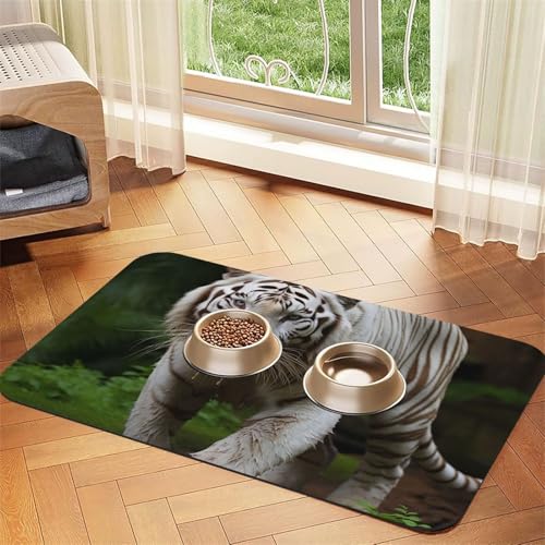 Futternapfmatte für Hundenäpfe und Wassernapf, rutschfest, saugfähig, für Katzen, Majestätischer weißer Bengalischer Tiger, Haustierfuttermatte für Böden, keine Flecken, Wassernapfmatte, 40 x 60 cm Futternapfmatte für Hundenäpfe und Wassernapf, rutschfest, saugfähig, für Katzen, Majestätischer weißer Bengalischer Tiger, Haustierfuttermatte für Böden, keine Flecken, Wassernapfmatte, 40 x 60 cm von AQRJKHD