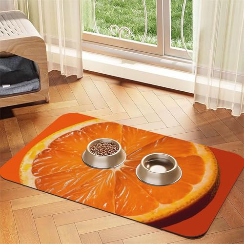 Futternapfmatte für Hundenäpfe und Wassernapf, rutschfest, saugfähig, für Katzen, Orangenscheiben, Haustierfuttermatte für Böden, keine Flecken, Wassernapf-Matte, 30 x 45 cm Futternapfmatte für Hundenäpfe und Wassernapf, rutschfest, saugfähig, für Katzen, Orangenscheiben, Haustierfuttermatte für Böden, keine Flecken, Wassernapf-Matte, 30 x 45 cm von AQRJKHD