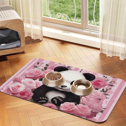 Futternapfmatte für Hundenäpfe und Wassernapf, rutschfest, saugfähig, für Katzen, Panda, Rose, Blumen, rosa und weiß gestreift, Haustierfuttermatte für Böden, keine Flecken, für Hunde und Katzen Futternapfmatte für Hundenäpfe und Wassernapf, rutschfest, saugfähig, für Katzen, Panda, Rose, Blumen, rosa und weiß gestreift, Haustierfuttermatte für Böden, keine Flecken, für Hunde und Katzen von AQRJKHD