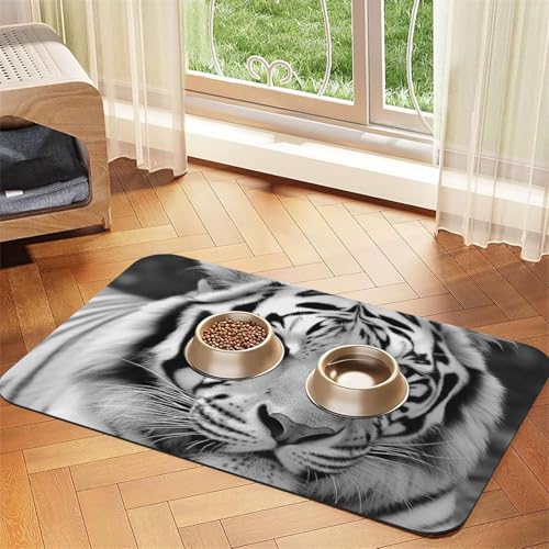 Futternapfmatte für Hundenäpfe und Wassernapf, rutschfest, saugfähig, für Katzen, Schwarz / Weiß, Tiger, Haustierfuttermatte für Böden, keine Flecken, Wassernapf-Matte, 30 x 45 cm Futternapfmatte für Hundenäpfe und Wassernapf, rutschfest, saugfähig, für Katzen, Schwarz / Weiß, Tiger, Haustierfuttermatte für Böden, keine Flecken, Wassernapf-Matte, 30 x 45 cm von AQRJKHD