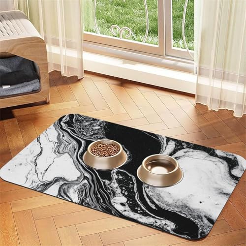 Futternapfmatte für Hundenäpfe und Wassernapf, rutschfest, saugfähig, für Katzen, Schwarz und Weiß, Marmor, Haustierfuttermatte für Böden, keine Flecken, Wassernapf-Matte, 30 x 45 cm Futternapfmatte für Hundenäpfe und Wassernapf, rutschfest, saugfähig, für Katzen, Schwarz und Weiß, Marmor, Haustierfuttermatte für Böden, keine Flecken, Wassernapf-Matte, 30 x 45 cm von AQRJKHD