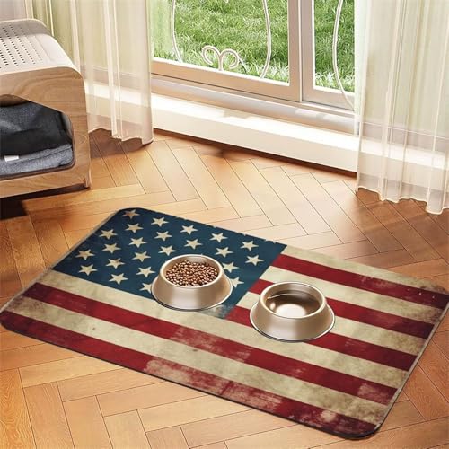 Futternapfmatte für Hundenäpfe und Wassernapf, rutschfest, saugfähig, für Katzen, Vintage-Stil, amerikanische USA-Flagge, Haustierfuttermatte für Böden, keine Flecken, für Hunde und Katzen Futternapfmatte für Hundenäpfe und Wassernapf, rutschfest, saugfähig, für Katzen, Vintage-Stil, amerikanische USA-Flagge, Haustierfuttermatte für Böden, keine Flecken, für Hunde und Katzen von AQRJKHD