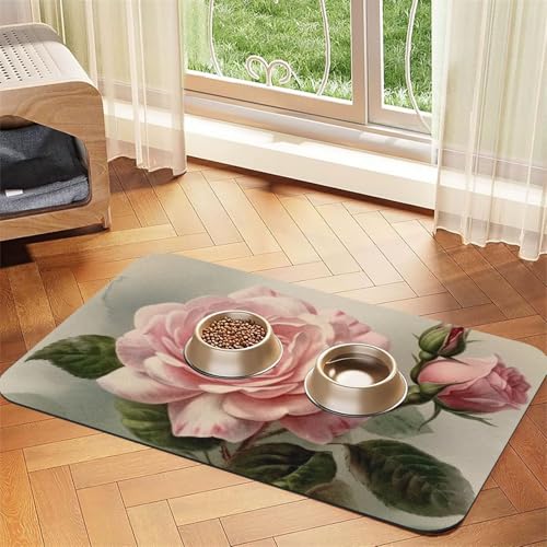 Futternapfmatte für Hundenäpfe und Wassernapf, rutschfest, saugfähig, für Katzen, Vintage-Stil, rosa Rose, Haustierfuttermatte für Böden, keine Flecken, Wassernapfmatte, 40 x 60 cm Futternapfmatte für Hundenäpfe und Wassernapf, rutschfest, saugfähig, für Katzen, Vintage-Stil, rosa Rose, Haustierfuttermatte für Böden, keine Flecken, Wassernapfmatte, 40 x 60 cm von AQRJKHD