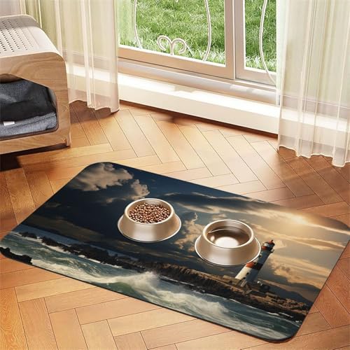 Futternapfmatte für Hundenäpfe und Wassernapf, rutschfest, saugfähig, für Katzen, alter Leuchtturm am Meer, Haustierfuttermatte für Böden, keine Flecken, Wassernapfmatte, 40 x 60 cm Futternapfmatte für Hundenäpfe und Wassernapf, rutschfest, saugfähig, für Katzen, alter Leuchtturm am Meer, Haustierfuttermatte für Böden, keine Flecken, Wassernapfmatte, 40 x 60 cm von AQRJKHD
