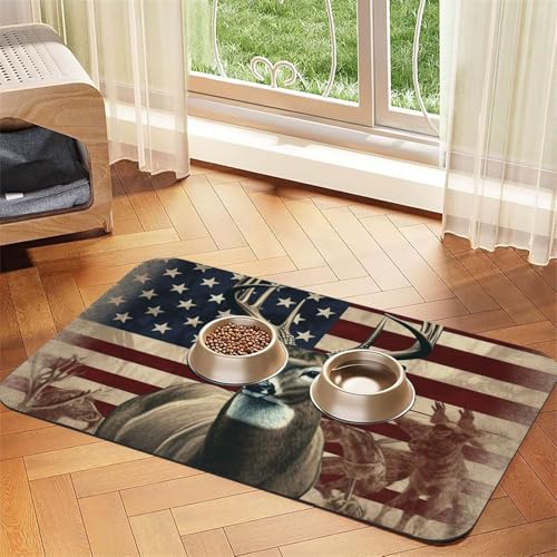 Futternapfmatte für Hundenäpfe und Wassernapf, rutschfest, saugfähig, für Katzen, amerikanische Flagge, Hirsch, Haustierfuttermatte für Böden, keine Flecken, Wassernapf-Matte, 30 x 45 cm Futternapfmatte für Hundenäpfe und Wassernapf, rutschfest, saugfähig, für Katzen, amerikanische Flagge, Hirsch, Haustierfuttermatte für Böden, keine Flecken, Wassernapf-Matte, 30 x 45 cm von AQRJKHD