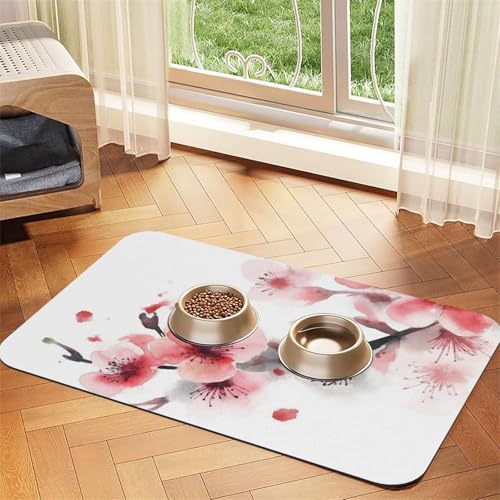 Futternapfmatte für Hundenäpfe und Wassernapf, rutschfest, saugfähig, für Katzen, asiatische Aquarell, rosa Kirschblumen, Haustierfuttermatte für Böden, keine Flecken, für Hunde und Katzen, Wassernapf Futternapfmatte für Hundenäpfe und Wassernapf, rutschfest, saugfähig, für Katzen, asiatische Aquarell, rosa Kirschblumen, Haustierfuttermatte für Böden, keine Flecken, für Hunde und Katzen, Wassernapf von AQRJKHD