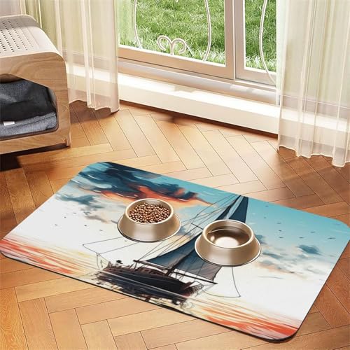 Futternapfmatte für Hundenäpfe und Wassernapf, rutschfest, saugfähig, für Katzen, blaues Segelboot, Haustierfuttermatte für Böden, keine Flecken, Wassernapfmatte, 40 x 60 cm Futternapfmatte für Hundenäpfe und Wassernapf, rutschfest, saugfähig, für Katzen, blaues Segelboot, Haustierfuttermatte für Böden, keine Flecken, Wassernapfmatte, 40 x 60 cm von AQRJKHD