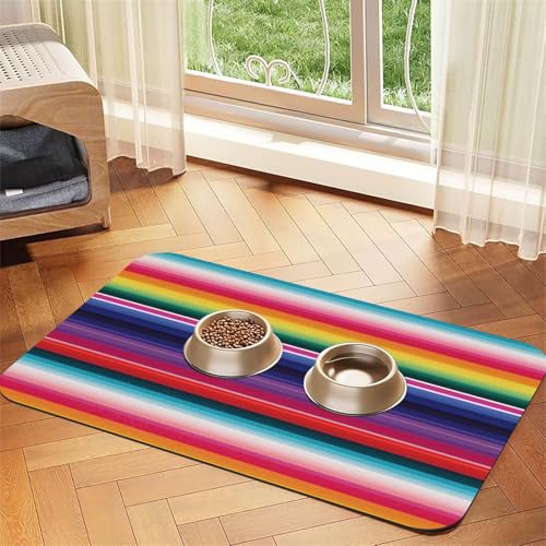 Futternapfmatte für Hundenäpfe und Wassernapf, rutschfest, saugfähig, für Katzen, bunte mexikanische Streifen, Haustierfuttermatte für Böden, keine Flecken, Wassernapf-Matte, 30 x 45 cm Futternapfmatte für Hundenäpfe und Wassernapf, rutschfest, saugfähig, für Katzen, bunte mexikanische Streifen, Haustierfuttermatte für Böden, keine Flecken, Wassernapf-Matte, 30 x 45 cm von AQRJKHD
