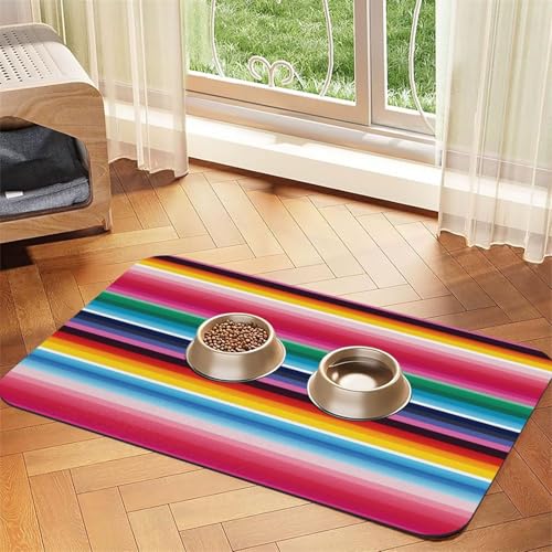 Futternapfmatte für Hundenäpfe und Wassernapf, rutschfest, saugfähig, für Katzen, bunte mexikanische Streifen, Haustierfuttermatte für Böden, keine Flecken, Wassernapf-Matte, 30 x 45 cm Futternapfmatte für Hundenäpfe und Wassernapf, rutschfest, saugfähig, für Katzen, bunte mexikanische Streifen, Haustierfuttermatte für Böden, keine Flecken, Wassernapf-Matte, 30 x 45 cm von AQRJKHD