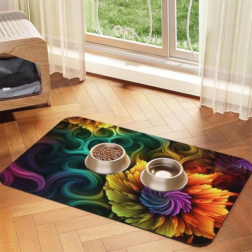 Futternapfmatte für Hundenäpfe und Wassernapf, rutschfest, saugfähig, für Katzen, farbige Blume, Haustierfuttermatte für Böden, keine Flecken, Wassernapf-Matte, 30 x 45 cm Futternapfmatte für Hundenäpfe und Wassernapf, rutschfest, saugfähig, für Katzen, farbige Blume, Haustierfuttermatte für Böden, keine Flecken, Wassernapf-Matte, 30 x 45 cm von AQRJKHD