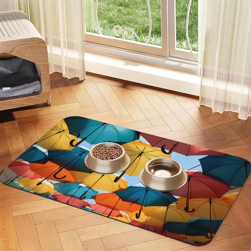 Futternapfmatte für Hundenäpfe und Wassernapf, rutschfest, saugfähig, für Katzen, farbige Regenschirme, Haustierfuttermatte für Böden, keine Flecken, Wassernapf-Matte, 30 x 45 cm Futternapfmatte für Hundenäpfe und Wassernapf, rutschfest, saugfähig, für Katzen, farbige Regenschirme, Haustierfuttermatte für Böden, keine Flecken, Wassernapf-Matte, 30 x 45 cm von AQRJKHD