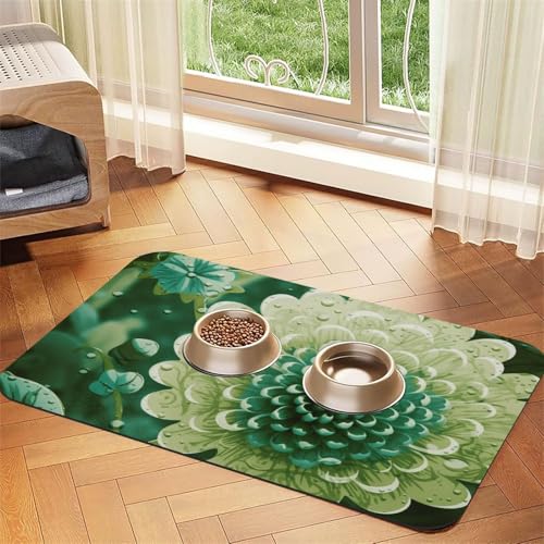 Futternapfmatte für Hundenäpfe und Wassernapf, rutschfest, saugfähig, für Katzen, grüne Blume, Haustierfuttermatte für Böden, keine Flecken, Wassernapf-Matte, 40 x 60 cm Futternapfmatte für Hundenäpfe und Wassernapf, rutschfest, saugfähig, für Katzen, grüne Blume, Haustierfuttermatte für Böden, keine Flecken, Wassernapf-Matte, 40 x 60 cm von AQRJKHD