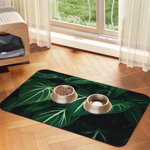 Futternapfmatte für Hundenäpfe und Wassernapf, rutschfest, saugfähig, für Katzen, grüne lange Blätter, Haustierfuttermatte für Böden, keine Flecken, Wassernapf-Matte, 30 x 45 cm Futternapfmatte für Hundenäpfe und Wassernapf, rutschfest, saugfähig, für Katzen, grüne lange Blätter, Haustierfuttermatte für Böden, keine Flecken, Wassernapf-Matte, 30 x 45 cm von AQRJKHD