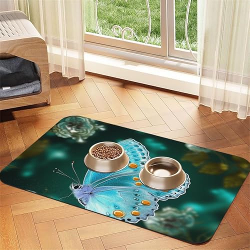 Futternapfmatte für Hundenäpfe und Wassernapf, rutschfest, saugfähig, für Katzen, hellblau, Schmetterlingsmatte für Böden, keine Flecken, Wassernapf-Matte, 30 x 45 cm Futternapfmatte für Hundenäpfe und Wassernapf, rutschfest, saugfähig, für Katzen, hellblau, Schmetterlingsmatte für Böden, keine Flecken, Wassernapf-Matte, 30 x 45 cm von AQRJKHD