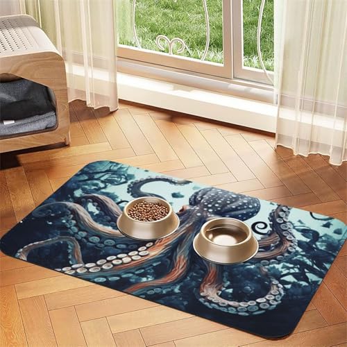 Futternapfmatte für Hundenäpfe und Wassernapf, rutschfest, saugfähig, für Katzen, kühles Oktopus, Haustierfuttermatte für Böden, keine Flecken, Wassernapfmatte, 40 x 60 cm Futternapfmatte für Hundenäpfe und Wassernapf, rutschfest, saugfähig, für Katzen, kühles Oktopus, Haustierfuttermatte für Böden, keine Flecken, Wassernapfmatte, 40 x 60 cm von AQRJKHD