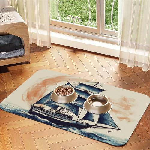 Futternapfmatte für Hundenäpfe und Wassernapf, rutschfest, saugfähig, für Katzen, nautisches Segelboot, Haustierfuttermatte für Böden, keine Flecken, Wassernapfmatte, 40 x 60 cm Futternapfmatte für Hundenäpfe und Wassernapf, rutschfest, saugfähig, für Katzen, nautisches Segelboot, Haustierfuttermatte für Böden, keine Flecken, Wassernapfmatte, 40 x 60 cm von AQRJKHD