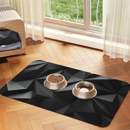 Futternapfmatte für Hundenäpfe und Wassernapf, rutschfest, saugfähig, für Katzen, schwarz, geometrische Haustierfuttermatte für Böden, keine Flecken, Wassernapf-Matte, 30 x 45 cm Futternapfmatte für Hundenäpfe und Wassernapf, rutschfest, saugfähig, für Katzen, schwarz, geometrische Haustierfuttermatte für Böden, keine Flecken, Wassernapf-Matte, 30 x 45 cm von AQRJKHD