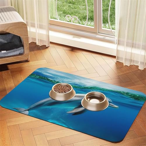 Futternapfmatte für Hundenäpfe und Wassernapf, rutschfest, saugfähig, für Katzen, schwimmend, Delfin im blauen Meer, Haustierfuttermatte für Böden, keine Flecken, Wassernapfmatte, 40 x 60 cm Futternapfmatte für Hundenäpfe und Wassernapf, rutschfest, saugfähig, für Katzen, schwimmend, Delfin im blauen Meer, Haustierfuttermatte für Böden, keine Flecken, Wassernapfmatte, 40 x 60 cm von AQRJKHD